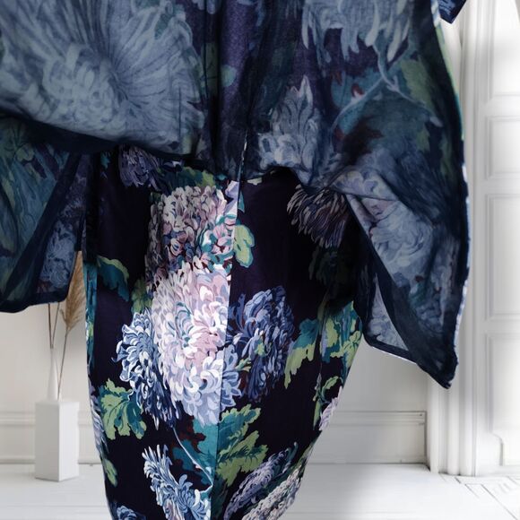 Vintage 90s Peplum Midi Dress Size 10 Blue Garden Party Off the Shoulder - Picture 10 of 16